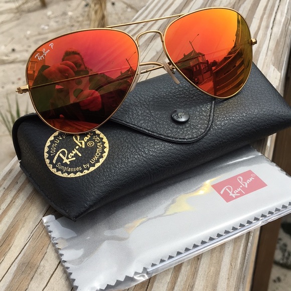 Ray-Ban Accessories - POLARIZED  RAY-BAN FLASH AVIATORS - ORANGE Size 58